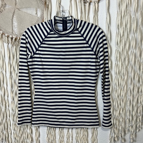J. Crew | Swim | J Crew Navy And Cream Stripe Back Zip Rash Guard Size ...
